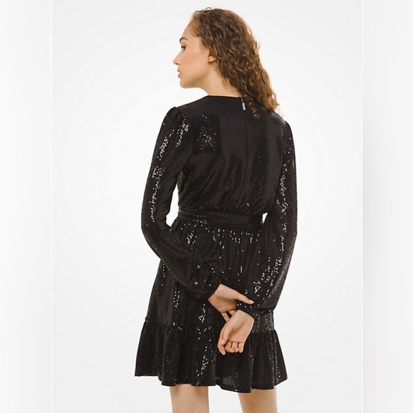 Michael Kors Mirror Dot Matte-Jersey Crossover Mini Dress long sleeve belted - Picture 3 of 11